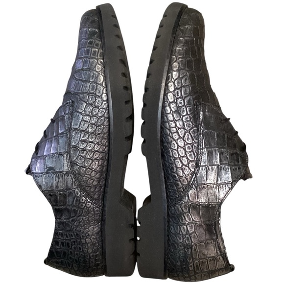 GABOR Men’s Pewter Metallic Leather Lace Up Crocodile Oxford, Size 6 - Picture 5 of 11